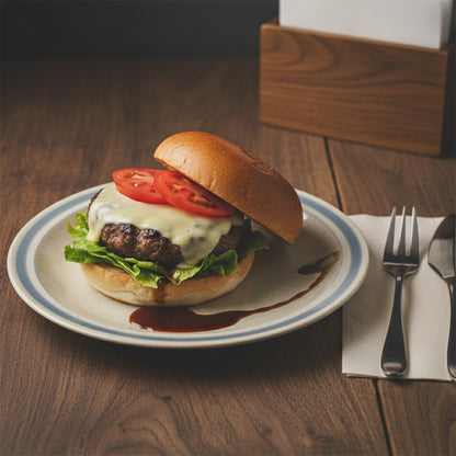 ハンバーガーを乗せたカフェプレートヴィンテージストーン